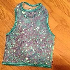 Balera Iridescent Mock Neck top SC turquoise